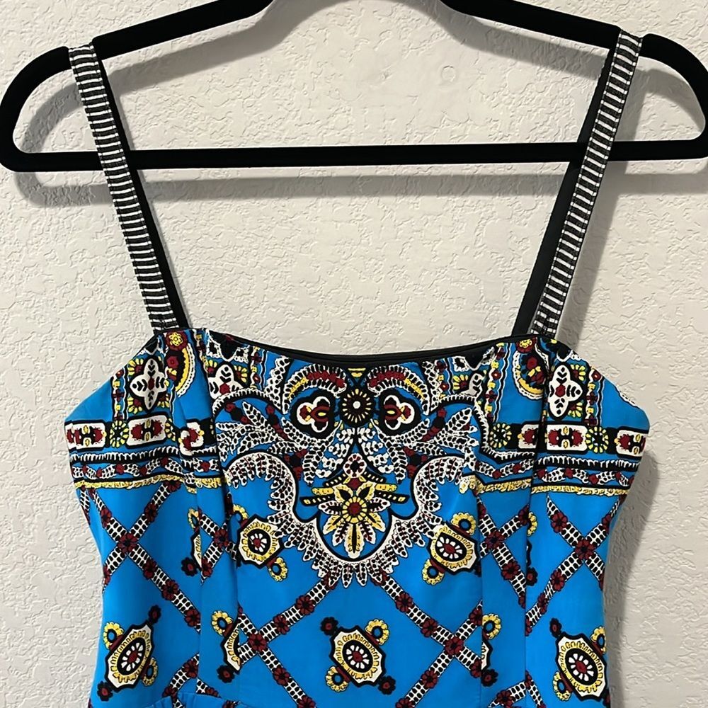 NANETTE LEPORE Border-Print Camisole Mini Dress, Blue Paisley, Size 4 - Picture 2 of 11